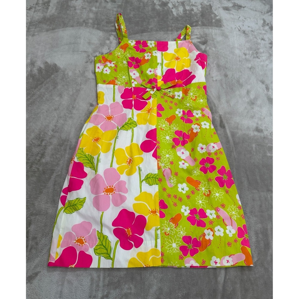 Lilly Pulitzer Womens Dress Size 4 Multicolor Floral Sleeveless Front Bow Lined